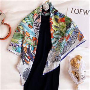 Foulard en Satin pour femmes, Foulard en soie, Foulard roulé à la main, 90 Foulard de Luxe, Plumes à friser, en fête, 268R