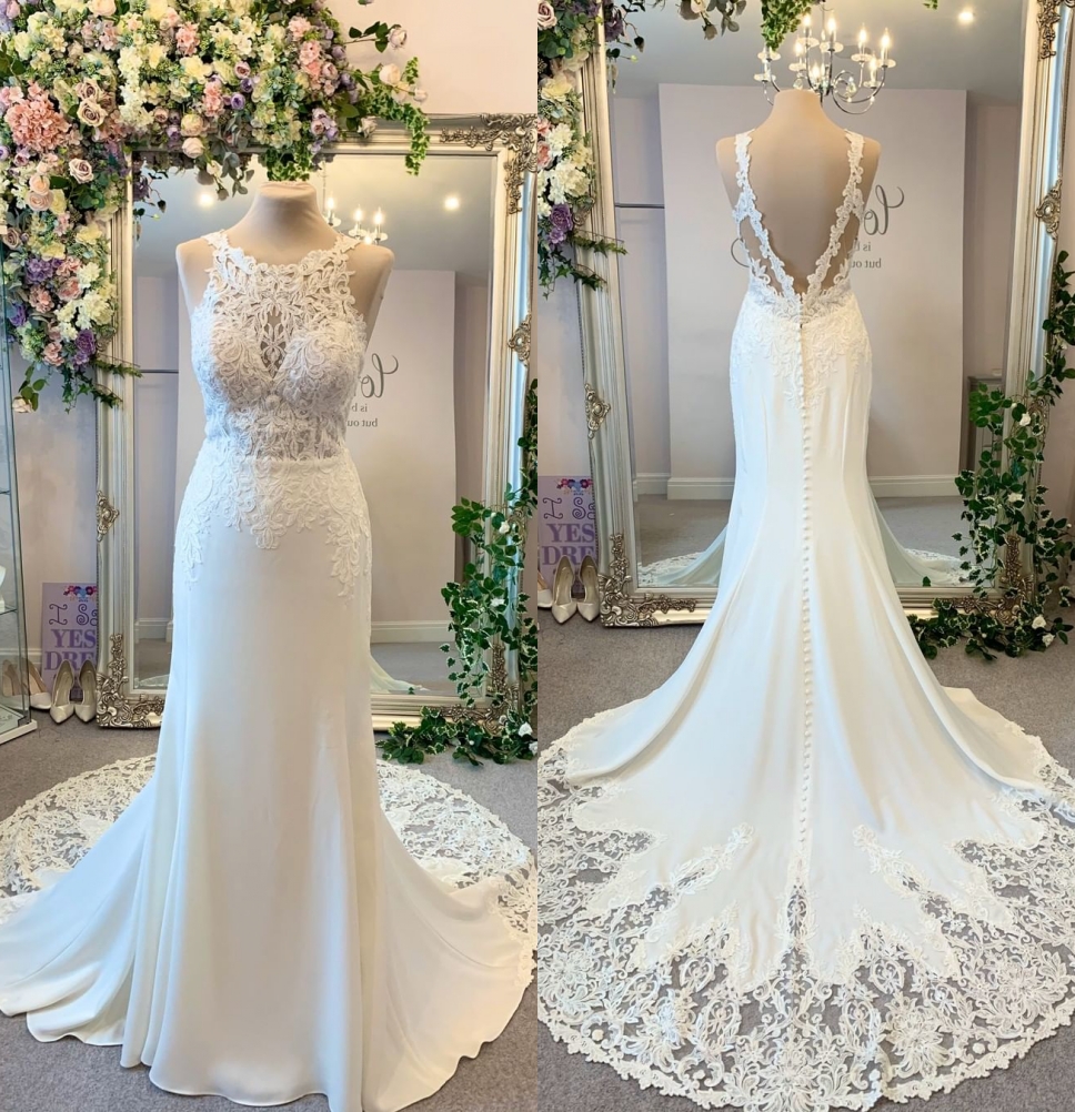 Satin/Lace Wedding Dress 2020 robe de mariage Elegant Romantic Bridal Gowns Mermaid Sexy Back vestidos de novia Long Chapel Train Sleeveless