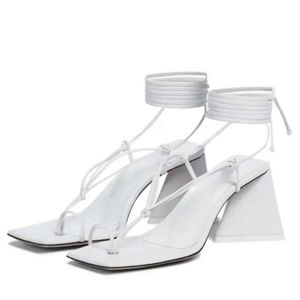 Satin dames 2024 Cuir Chunky High Heel Sandals Solid Cross-Tied Lace Up Peep-Toe Square Toe Head Wedding Party Shoes S 6E7