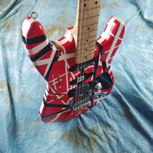 Satin mat Edward van Halen Stein Black Blanc Stripes de guitare électrique Red Guitare Hook Holders Floyd Rose Tremolo Rhoasted Mrable