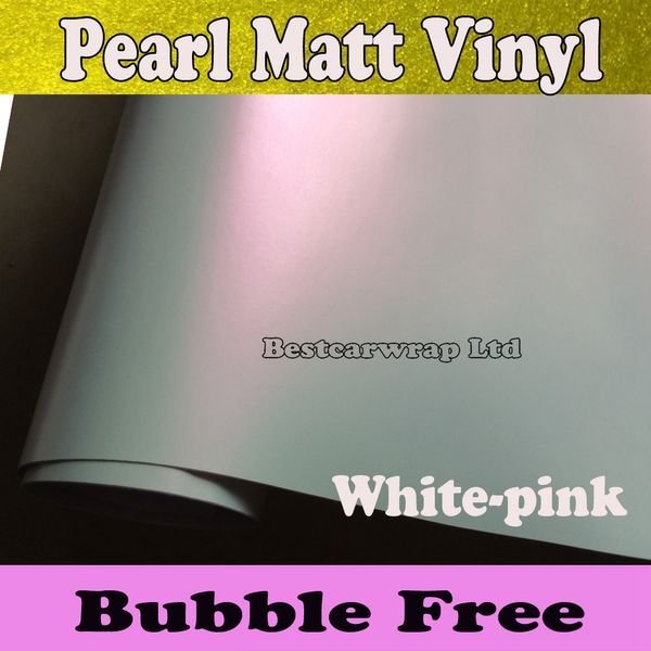 Envoltura de vinilo mate blanco nacarado blanco-rosa perla satinada película de envoltura de coche cubiertas de vehículo pegatina de coche tamaño: 1,52*20 m/rollo 5x66 pies