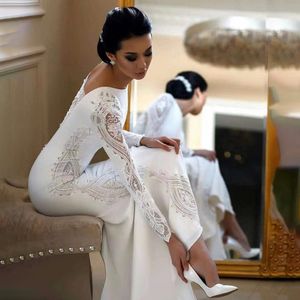 Robe de mariée sirène en satin 2023 avec dentelle transparente élégante à manches longues jardin Boho robes de mariée blanc dos nu robes de mariée robe de noiva robe de mariée