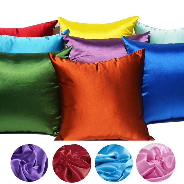 Funda de almohada de satén Cómoda decoración de sofá cuadrada para el hogar Funda de almohada de color sólido Funda de cojín de satén 45 X 45 cm 1223606