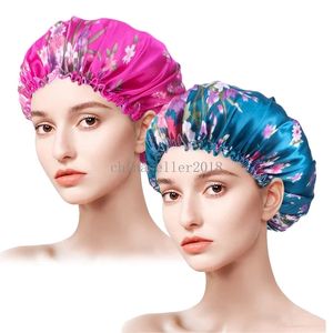 Bonnets imprimés en Satin pour femmes, mode campagne, bonnet de nuit, bord floral, casquette de maison, élastique, beauté et soins capillaires, chapeau de maquillage