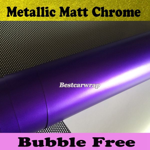 Satin Purple Chrome Car Wrap Vinilo con Air Release cromo Mate metálico púrpura Film Vehicle Wrap styling Car stickers size1.52x20m / Roll