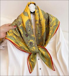 Атласный шарф для волос, платок, атласный шарф, женские шелковые головные платки для женщин, шарф, скрученный вручную, 90, платок с принтом пейсли, Luxe6611690