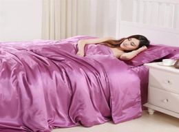 Satijnen zijde beddengoed set queensize luxe zachte 3d dekbedovertrek King Purple Home Textile Twin Family Bed Cover met PillowCase319T2755728