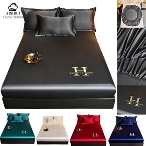 Satijnzijde Hoeslaken Effen Kleur Elastisch Wasbare Sprei Ijskoele Zomer Matrashoes 180x200 voor Thuis Slaapkamer Decor 240109