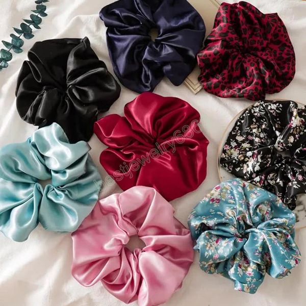 Satin soie couleur unie surdimensionné chouchous léopard imprimé fleuri élastique bandes de cheveux anneaux femmes filles bandeau cheveux accessoires