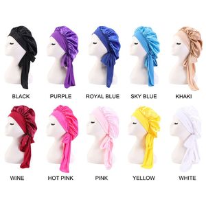 Satijnen slaapdop voor vrouwen massief kleur brede band stretch head tie zijde motorkap rand wrap slaapkap haarverzorging douchekop cover