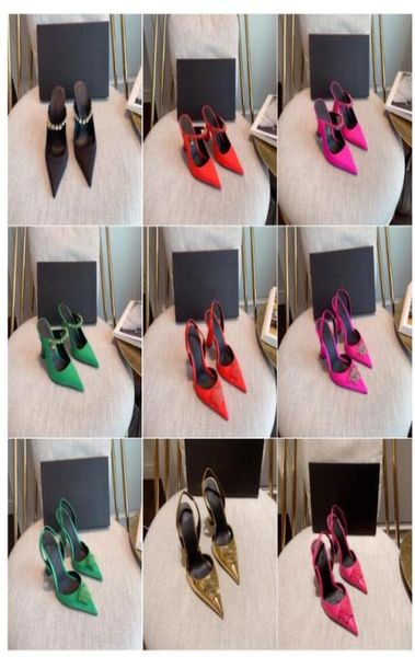 Slingback Pompes en cuir Pompe Femmes Sandales High Heels Designer Luxury Outdoor Chaussures rose Purple noir rouge vert Blue4901170