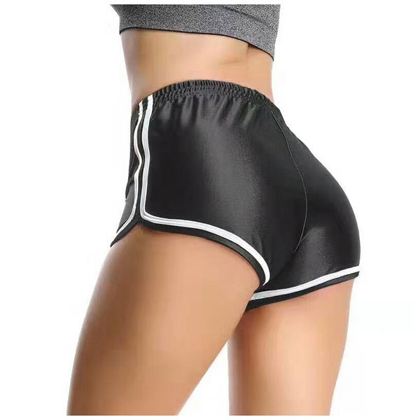 Satin shorts suave mujeres mujeres pantalones cortos de verano contraste lateral parpadersa de elástica parchwork casual fiesta de playa azul