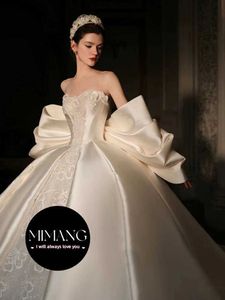 Robe de mariée principale sans bretelles en satin pour la mariée 2024 Nouvelle robe principale robe de mariée de l'industrie lourde pour petite robe de haute qualité de grande qualité