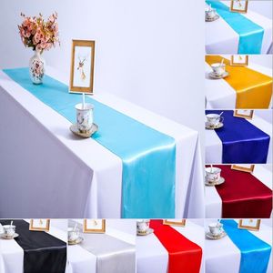 Satijnen tafelloper 2.75 meter trouwfeest voorraad kerstmis moderne dineren luxe tafel decoratie 108inch