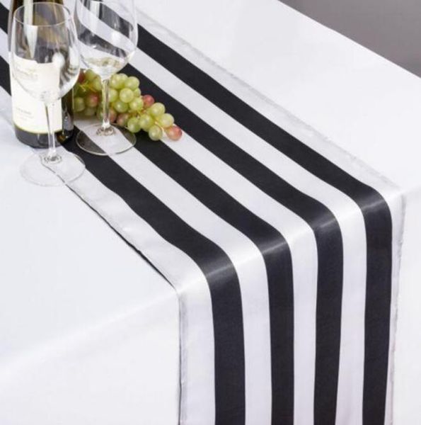 Chemin de Table en Satin blanc et noir, nappe pour décoration de Table el, réception de réception de mariage 6208820