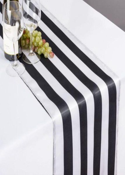 Coureurs de table en satin blanc et noir nappe pour El Table Decoration Party Party Reception3580411