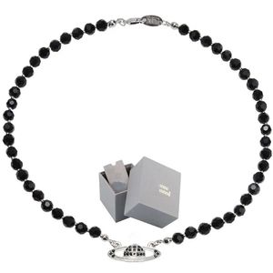 Saturn Black Crystal Single Layer Full Diamond Necklace Punk Dark Style Collarbone Chain for Men and Women