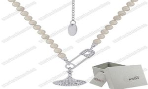 Saturn Curved Necklace Pearls Diamond Tennis ketting vrouw zilveren ketens vintage trendy stijl met box88494868822269