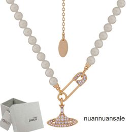 Collier à broches incurvées Saturn, perles, diamants, Tennis, chaînes en argent, Vintage, Style tendance, design avec boîte