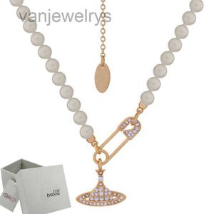 Saturn Curved Pin Necklacepearl kralen diamant tennis ketting vrouw zilveren ketens vintage trendy stijl desigenr met doos