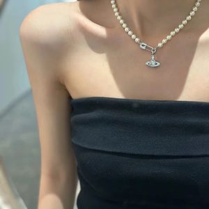 Saturn Curved Pin Necklacepearl kralen diamant tennis ketting vrouw zilveren ketens vintage trendy stijl desigenr met doos