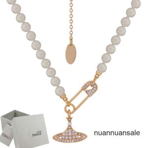 Saturnus gebogen pin ketting parel kralen diamanten tennisketting vrouw zilveren kettingen vintage trendy stijl ontwerp met doos