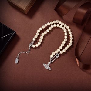 Saturn Designer femmes perle Viviane tour de cou pendentif chaîne cristal or collier bijoux Westwood accessoires 6438
