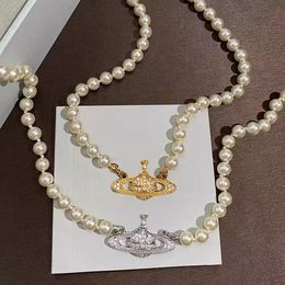 Collar de saturno Collar Pearlace Diseñador Collar Collar de diamantes de diamantes Collar Cabilar de mujeres Cadena de oro de la plata