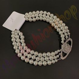 Collares de Saturno Collar de tenis de diamantes con cuentas de perlas Mujer Chapado en plata Cadenas triples Estilo de moda vintage Desigenr Jewelry308E