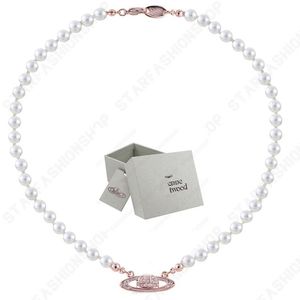 Saturnus kettingen parel kralen diamant tennis ketting vrouw zilveren ketens vintage trendy stijl desigenr met box284n