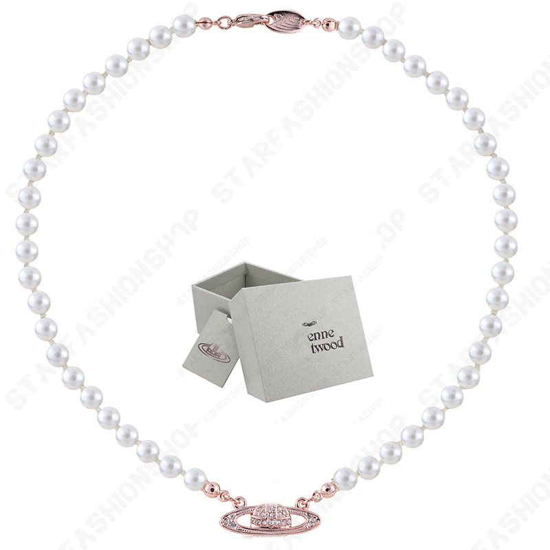 Saturn Halsband Pearl Beaded Diamond Tennis Halsband Kvinna Silver Kedjor Vintage Trendig Stil Designr Med låda