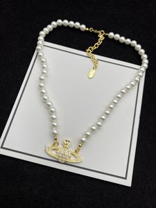 Saturn parel diamanten hanger kettingen modemerk ontwerper brief chokers luxe vrouwen sieraden metalen planeet parelketting juwelier voor vrouw ketting cadeau