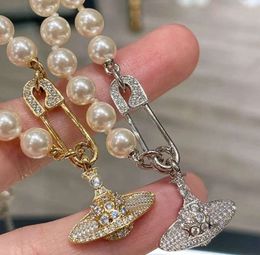 Collier pendentif Saturn pour femmes, colliers de perles de styliste, bijoux de luxe en argent Gole, cadeau de fête des mères 0112521
