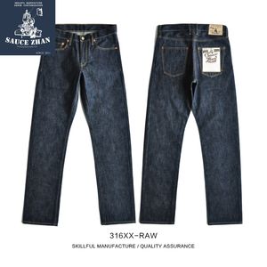 Saucezhan 316XX-RAW Straight Raw Seedge Unsanforized Denim Hombres Jeans para hombre Marca 201111