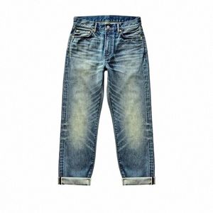 Saucezhan Jeans pour hommes effet moustache distré W Seedge Denim Jeans moto coupe régulière jambe droite 14 Oz Y2Zj #