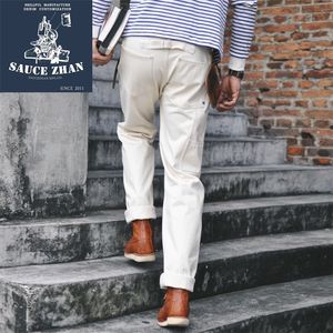 SauceZhan Sz6601-w Selvedge Raw Denim Homme Homme Marque Blanc Jeans 201111