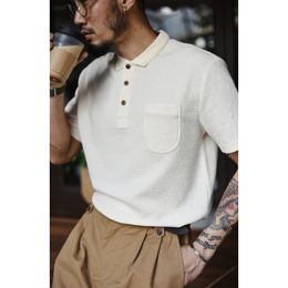 Saucezhan Tops Tees Polo Men Hommes Waffle T-shirt Short à manches courtes T-shirt Couleur COSTRALAGE BESSIBable 280G 240418