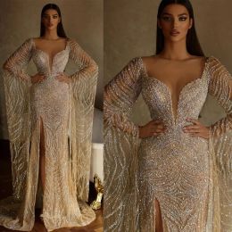 Arabia Saudita 2024 HAUTE COUTURE Mermaid Vestido de novia ILUSIÓN High Divish Bridal Gowns Bride Princess Beads Sequínas túnicas