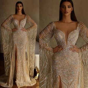 Saudi Arabie 2024 Haute Couture Sirène Robe de mariée Illusion High Split Bridal Bridal Bride Princess Celebrity Beads Sequins Robes