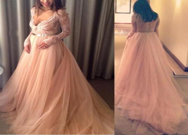 Arabie saoudite Une ligne à manches longues de profondeur V Robe de cou de cou Formal Vestido de Formatura Prom Robe de soirée Filles de filles pour enceinte1159650