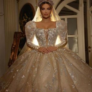 Saudi Arabië Baljurk Trouwjurken Lace Up Retro Bruidsjurken Pailletten Cap Mouw Moslim vestido de novia307f