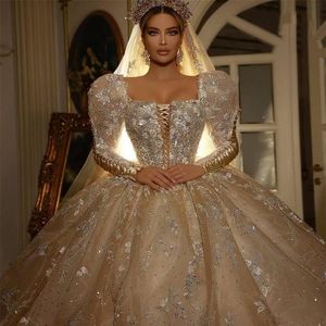 Saudi Arabië Baljurk Trouwjurken Lace Up Retro Bruidsjurken Pailletten Cap Mouw Moslim vestido de novia300A