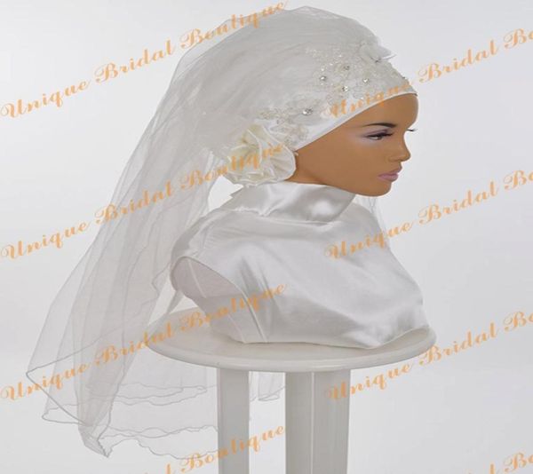 S Arabia Voiles de mariée 2019 avec fleurs à la main et bord coupé, vraies photos appliquées en tulle, hijab de mariage musulman romantique pour femmes islamiques5420229