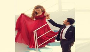 Saoedi-Arabië Lange Trouwjurken Chiffon Applicaties Vestido De Noiva Rode Bruidsjurken Backless Off Schouder Casamento Bruiloft Dres5497100