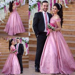 Saoedi-Arabië roze off schouder prom jurken kant applique vloer lengte avondjurken vrouwen speciale gelegenheid formele feestjurk vestidos