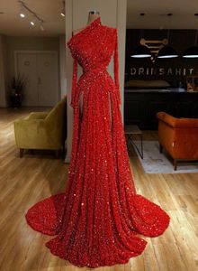 Saoedi -Arabië pailletten lange zeemeermin prom -jurken Dubai plus size pure halslijn bling avondjurken met mantel elegante dames 9676969