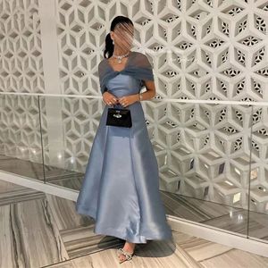 Saoedi -Arabische dames grijze satijnen avondjurk pure mouwen knie lengte bal jurk formele gelegenheid jurk feestje elegantie 240518