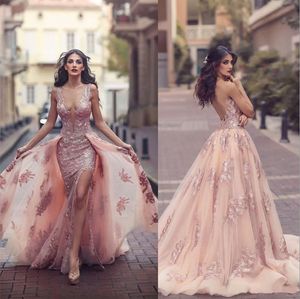 Saudi Árabe Over Skirt Mermaid Vestidos de noche 2024 Apliques de cuello V sin espalda de alta calidad con Capas Largas Prom Party Fiest Vestidos divididos