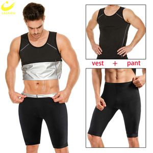 Combinaison de Sauna pour hommes, ensemble de sueur, short amincissant, gilet de perte de poids, pantalon taille haute, débardeur, modelant le corps, brûleur de graisse