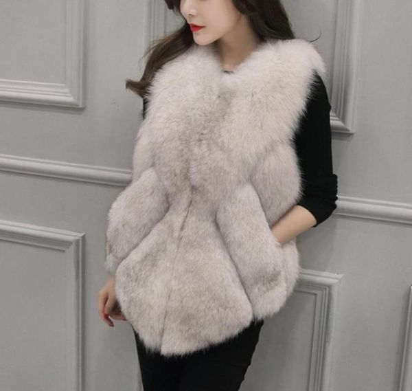 Savabien 2020 hiver chaud fausse fourrure Gilet Gilet col en V sans manches moelleux fausse fourrure manteaux femmes grande taille Streetwear rose blanc 1344996